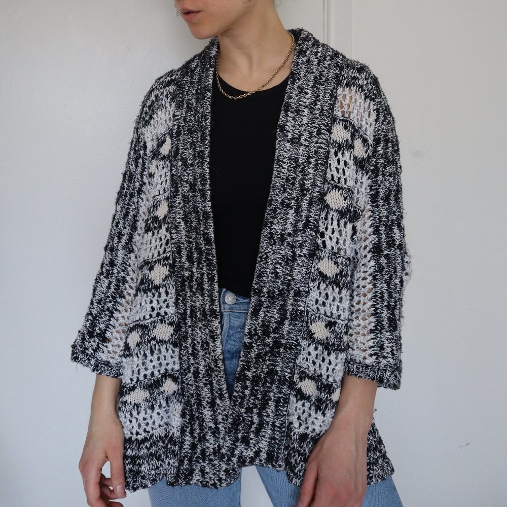 F21 Oversized Cardigan Sweater Black & White Small